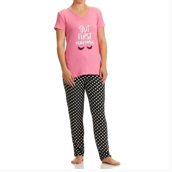 YMI Pink 'But First Mascara' Graphic 2 pc PJs, XL NWT - Picture 2 of 7